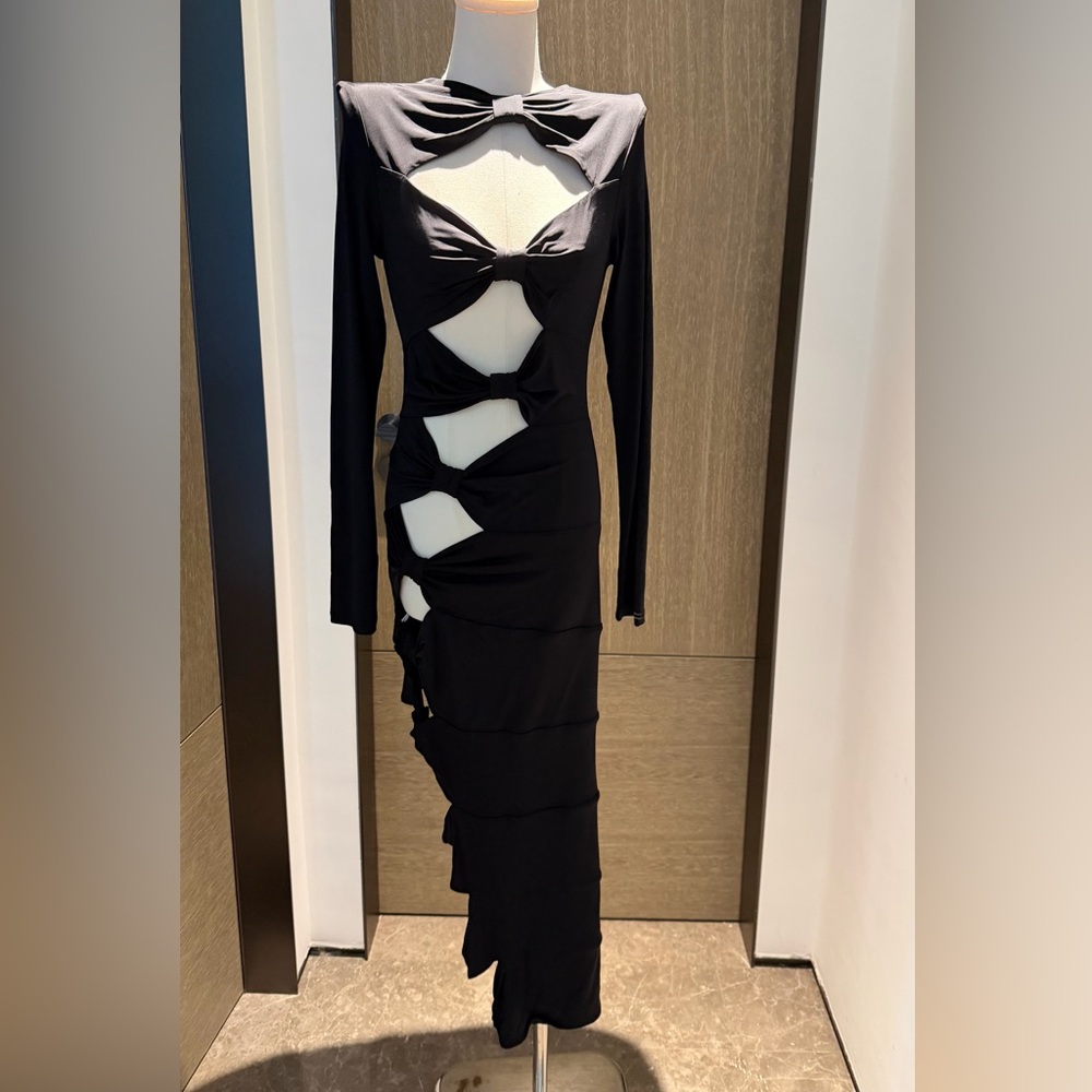 Cult gaia Black Cutout Knot-Detail Long Sleeve Dress NWOT